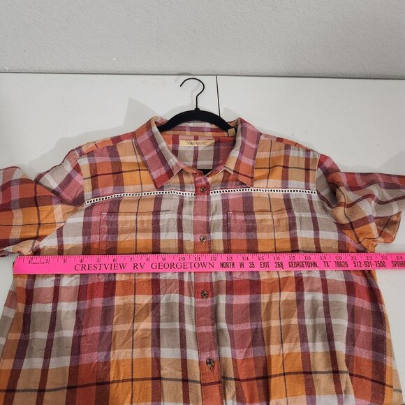 Shyanne Womens Plaid Button-Down Shirt Orange Red Large - Picture 8 of 14